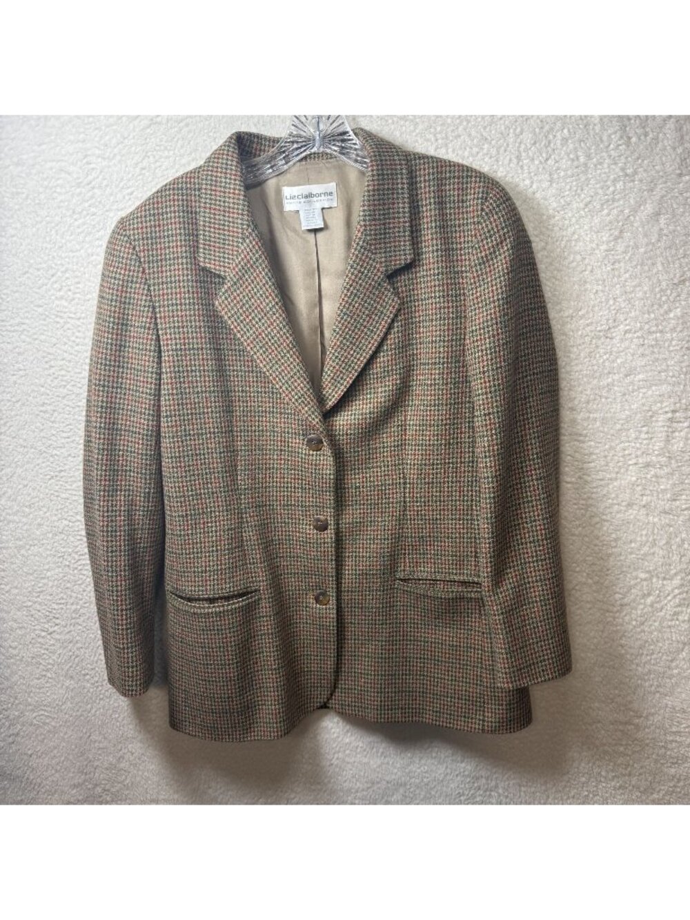 Vintage Liz Claiborne Petite Collection Wool Blend Houndstooth Blazer Jacket 10